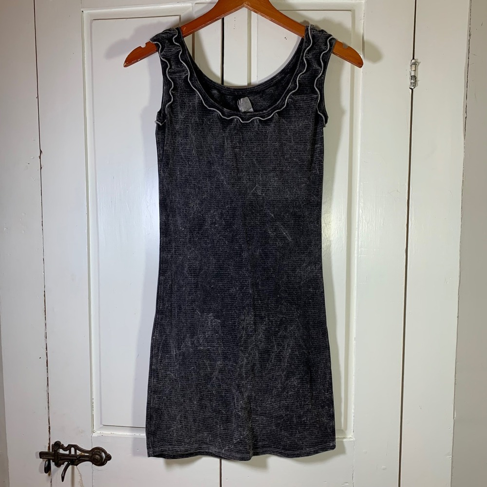 Angelrox Sun Dress Charcoal Grey Mineral Wash Bamboo Cotton Ruffle Trim M/L USA